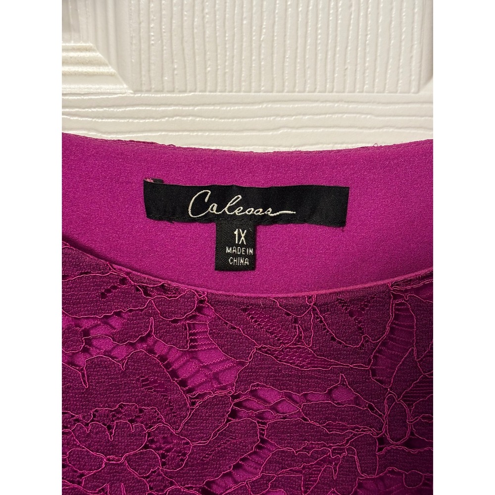 Caleesa Magenta Purple Floral Lace Overlay Poncho Blouse Top Womens 1X - Picture 2 of 8
